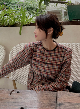 NW80EN 《洋秋雪季》圆领格子连衣裙显高显瘦秋冬季格子气质长裙