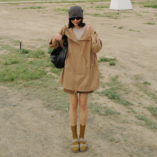潮流休闲连帽外套实用宽松长款 时尚 女士夹克 带帽卫衣风衣 nw80en