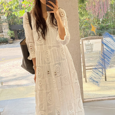 设计师原创刺绣水溶花连衣裙
