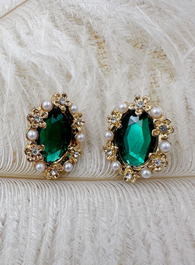 森系绿色花朵耳环新款耳饰繁花复古时尚耳钉百搭耳夹【C415】