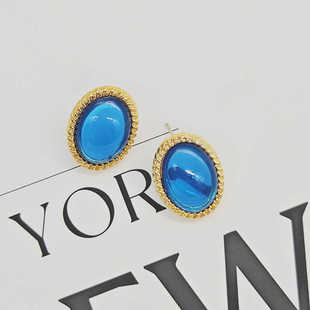 优雅宝石祖母绿耳环新宫廷中古复古Vintage年代钉耳扣夹【535】