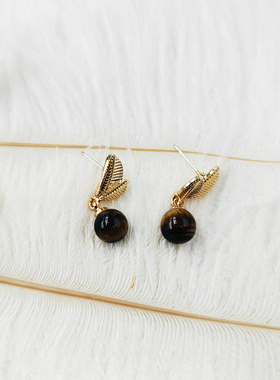 树叶虎眼石耳坠耳夹无耳洞蚊香盘美拉德风耳环女气质耳饰【B874】