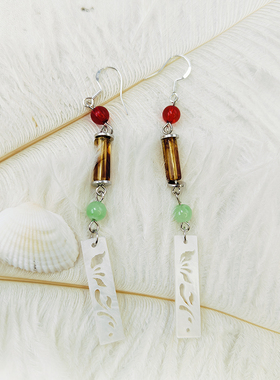 新中式玉石耳环小众设计感长款耳坠中国风耳饰配旗袍汉服【B646】