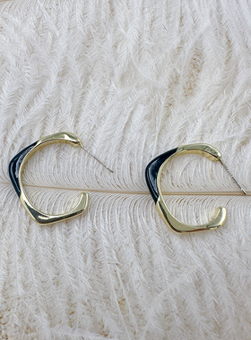 新款黑色滴油金属耳环不规则C形耳钉冷淡风简约气质耳饰【C015】