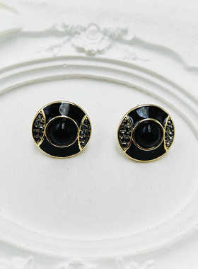 小众轻奢复古耳环潮时尚高级感简约银针耳钉黑色滴油耳饰【B889】