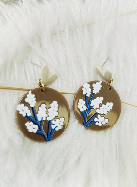 奶咖色网红铃兰花耳环温柔气质清新耳钉配大衣显示气质【B647】