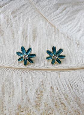雏菊耳钉清新可爱耳饰少女心绿色花朵耳环无耳洞耳夹【C156】
