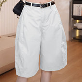 2025新款 女夏薄款 高腰宽松五分裤 花苞短裤 显瘦小个子阔腿休闲中裤