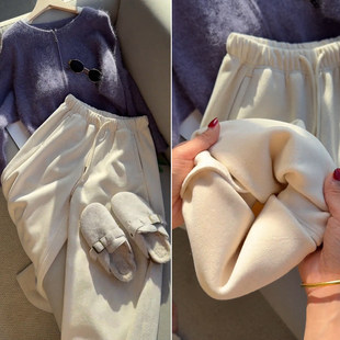 羊毛裤子2026新款今年流行爆款高腰弯刀裤女冬季加绒休闲阔腿长裤