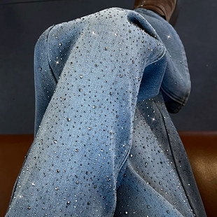 镶钻牛仔裤女2026新款直筒裤满天星烫钻爆闪裤亮闪闪的裤子阔腿裤