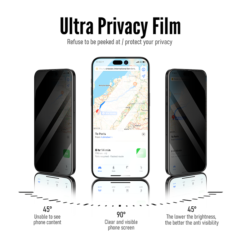 新款Defense道瑞臻护适用iPhone15ProMax全屏高清钢化膜苹果15防窥钢化玻璃膜9H手机膜15pro魅影防指纹全屏膜