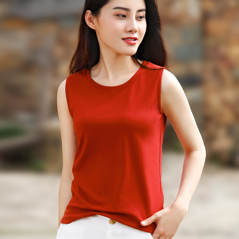 红色无袖上衣女吊带小清新夏坎肩棉运动宽松背心外穿2025新款打底