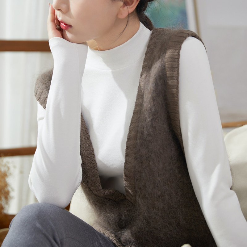 白色打底衫女内搭秋冬洋气半高领紧身小个子加厚S高级感磨毛t恤女