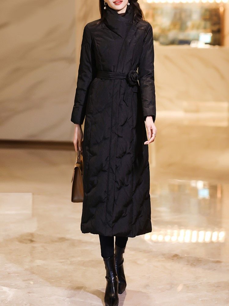 黑色长款羽绒棉服女2025年冬季新款设计感高端过膝保暖外套