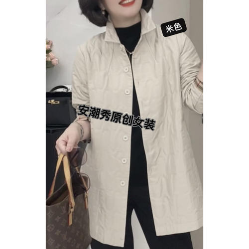 安潮秀 2269春秋不夹棉中长风衣经典显瘦百搭外套(75-80公分左右)