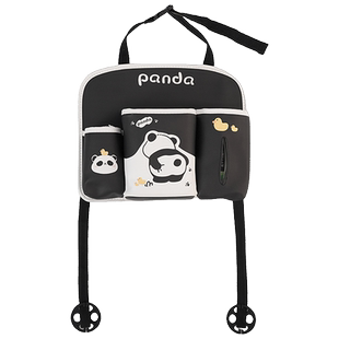 调皮熊猫椅背袋储物盒收纳桶卡通可爱女车载大垃圾桶纸巾套水杯架
