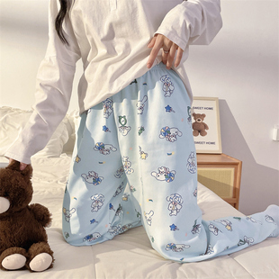 春秋季卡通长裤睡裤女大码薄款新款夏天可爱运动休闲裤外穿家居裤