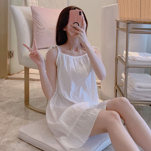 纯棉吊带睡裙女夏季薄款透明性感可爱公主风加肥加大码胖mm睡衣女