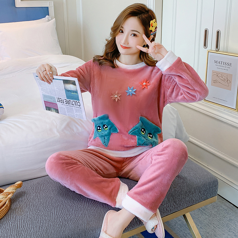 冬季加厚保暖珊瑚绒大码家居服