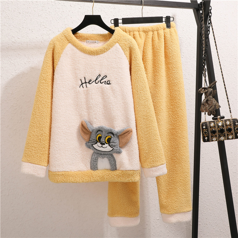 加厚保暖摇粒绒胖mm家居服套装