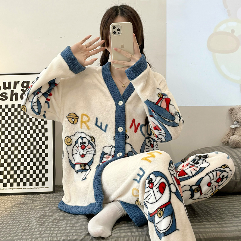 女加厚珊瑚绒大码家居服套装