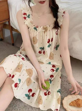 泡泡棉夏季甜美可爱吊带睡裙