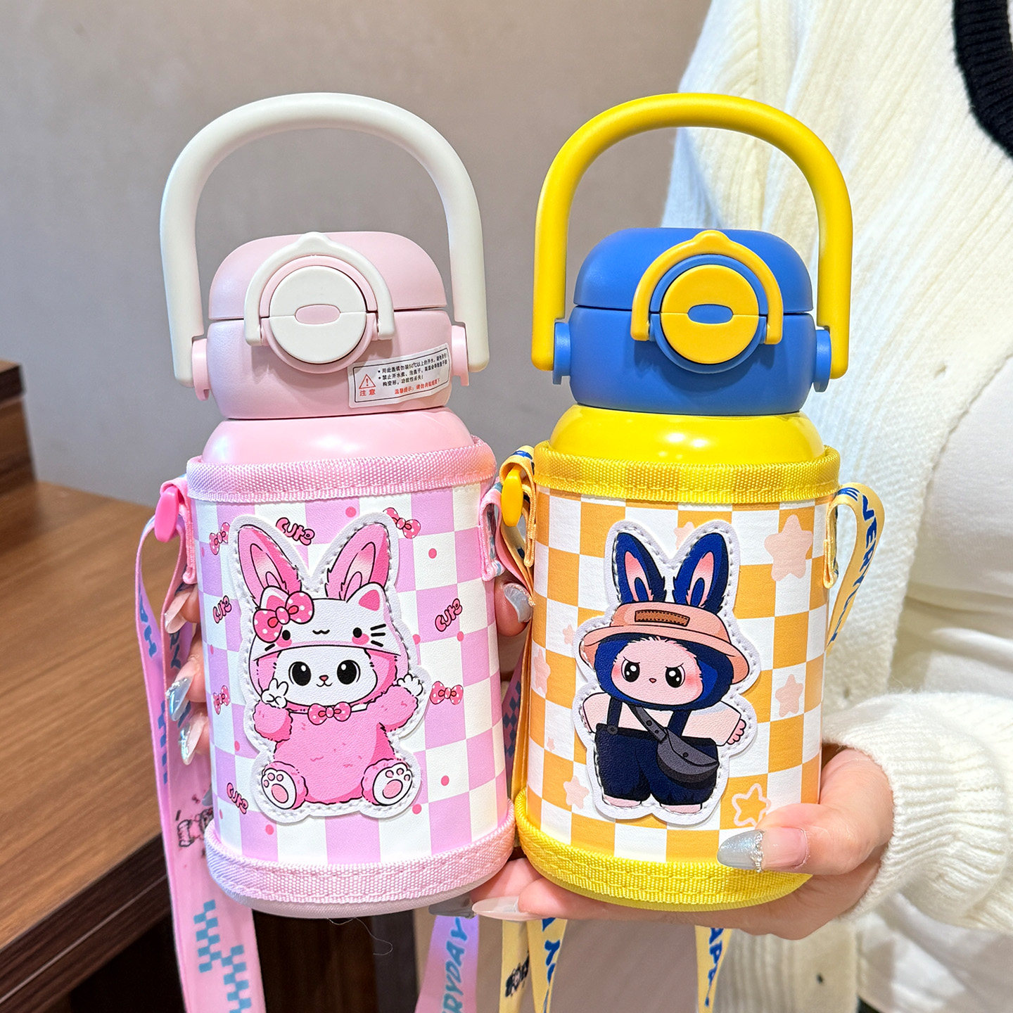 儿童保温杯带杯套男孩小学生吸管双饮水杯女孩幼儿园上学专用水壶,餐饮具,保冷/保温杯,淘宝优惠券,粉丝福利购,淘宝优惠卷