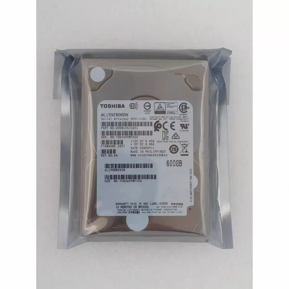 东芝AL15SEB060N 600G 10K 2.5寸 12GB SAS硬盘 服务器企业级硬盘