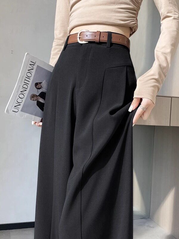 黑色阔腿西装裤女2025新款春秋季垂感小个子高腰休闲宽松拖地裤子
