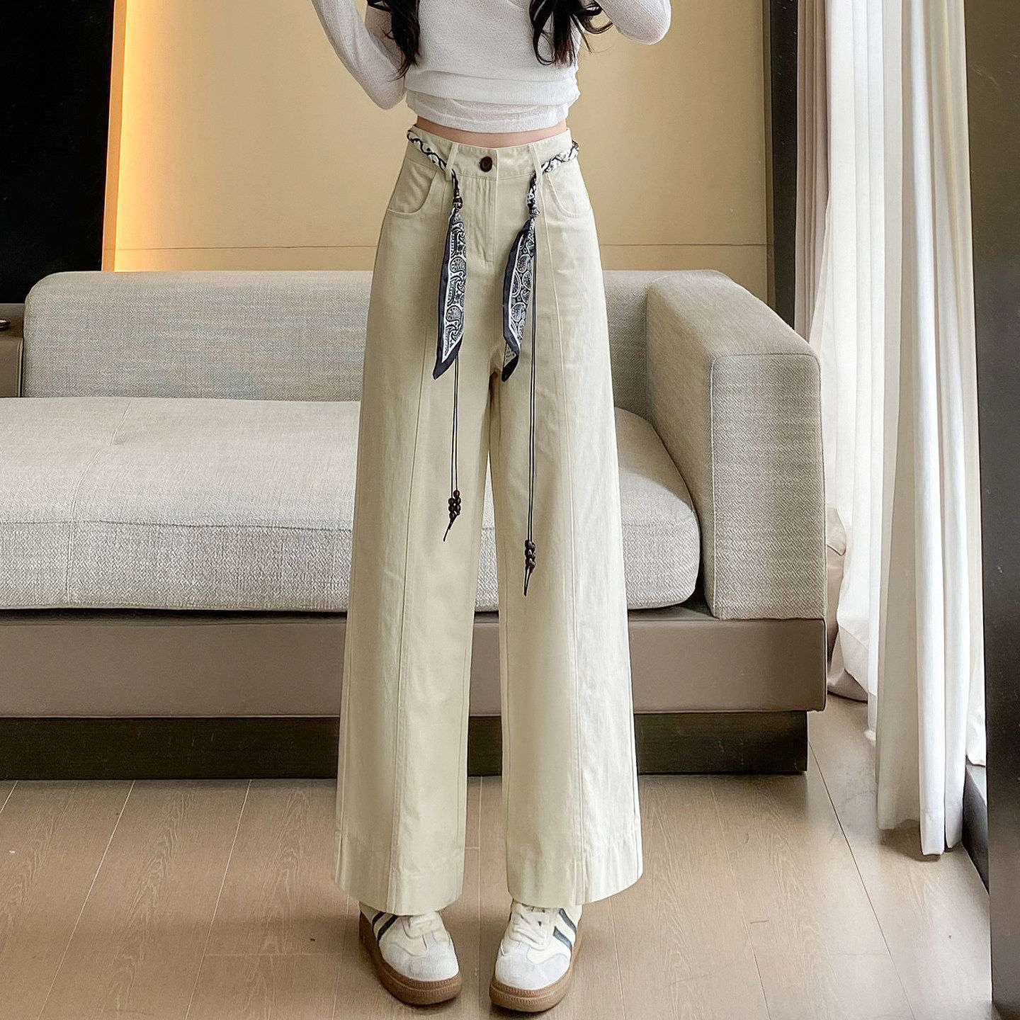 高腰窄版阔腿裤女春夏薄款小个子宽松显瘦休闲裤通勤职业直筒裤子