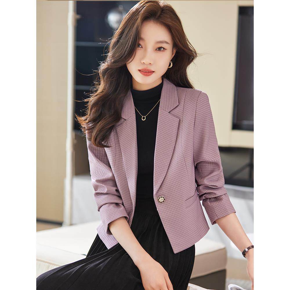 紫色西装短外套女2025新款春秋季高级感今年流行气质小西服小个子