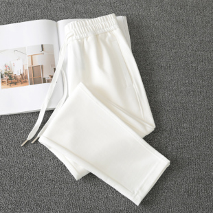 高级感休闲运动裤女秋冬2025新款显瘦直筒卫裤白色纯棉加绒休闲裤