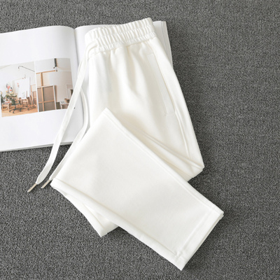 高级感休闲运动裤女秋冬2025新款显瘦直筒卫裤白色纯棉加绒休闲裤
