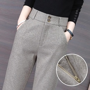 高腰显瘦加绒加厚休闲哈伦烟管裤 女秋冬2025新款 毛呢裤 人字纹西装