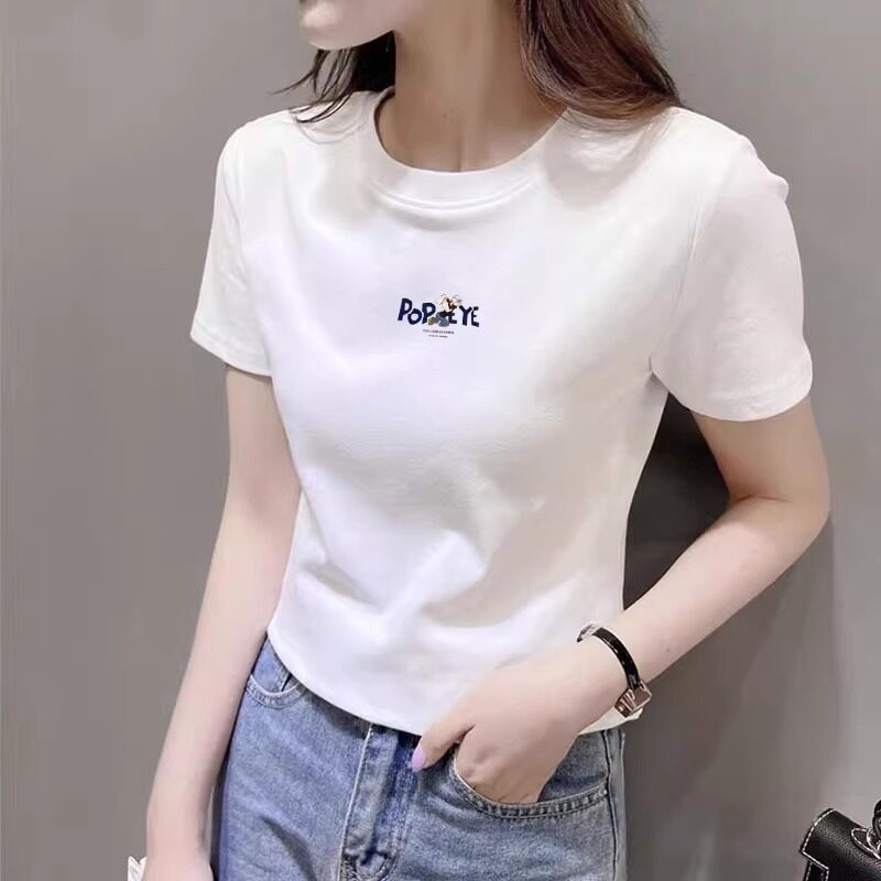 高端白色短袖t恤女2025夏季新款修身显瘦小个子短款内搭体恤上衣