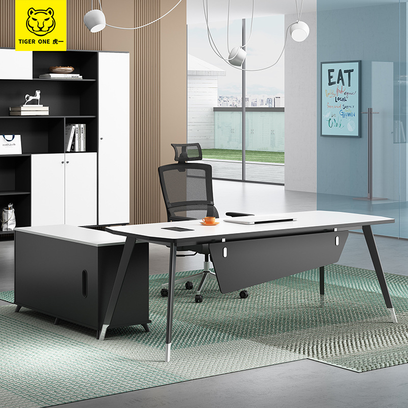 虎一办公家具办公桌简约现代老板桌钢架单人经理桌电脑桌活动副柜