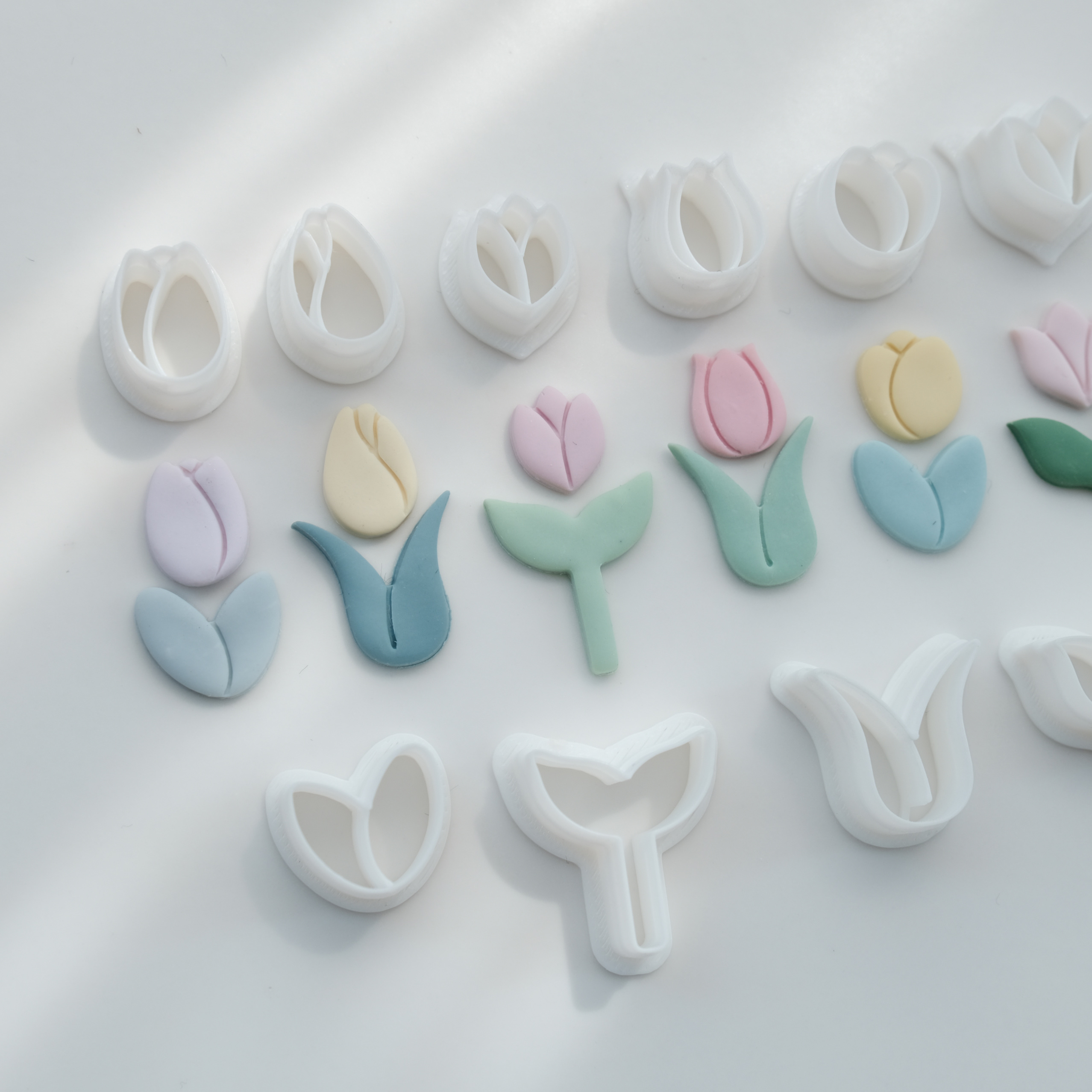 小红书同款郁金香花朵叶子组合软陶蛋糕烘焙模具耳饰切模超薄切口