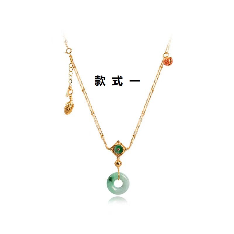 现货天然正品A货翡翠平安扣吊坠项链女款S925银镀18K金链简约时尚