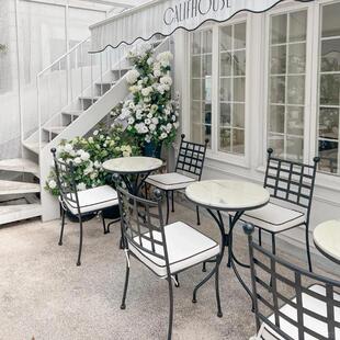 法式户外桌椅餐厅休闲靠背椅设计师庭院露天花园铁艺圆桌椅组合