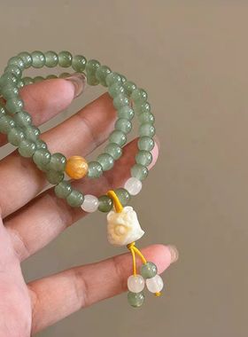 新中式醒狮双层叠戴串珠手链女复古夏天手串清冷感高颜值古风