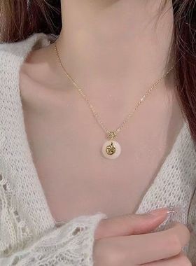 2025新款平安招财仿和田玉项链礼物小众设计高级韩版气质潮流