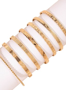 新款小众设计多层金属混搭叠戴手镯女西域民族配饰气质手饰批发