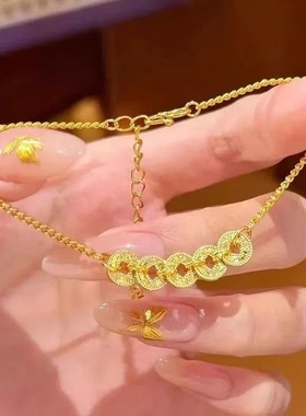 五帝钱币高级手链999足金足银金包银爆闪手环小红书同款手串饰品