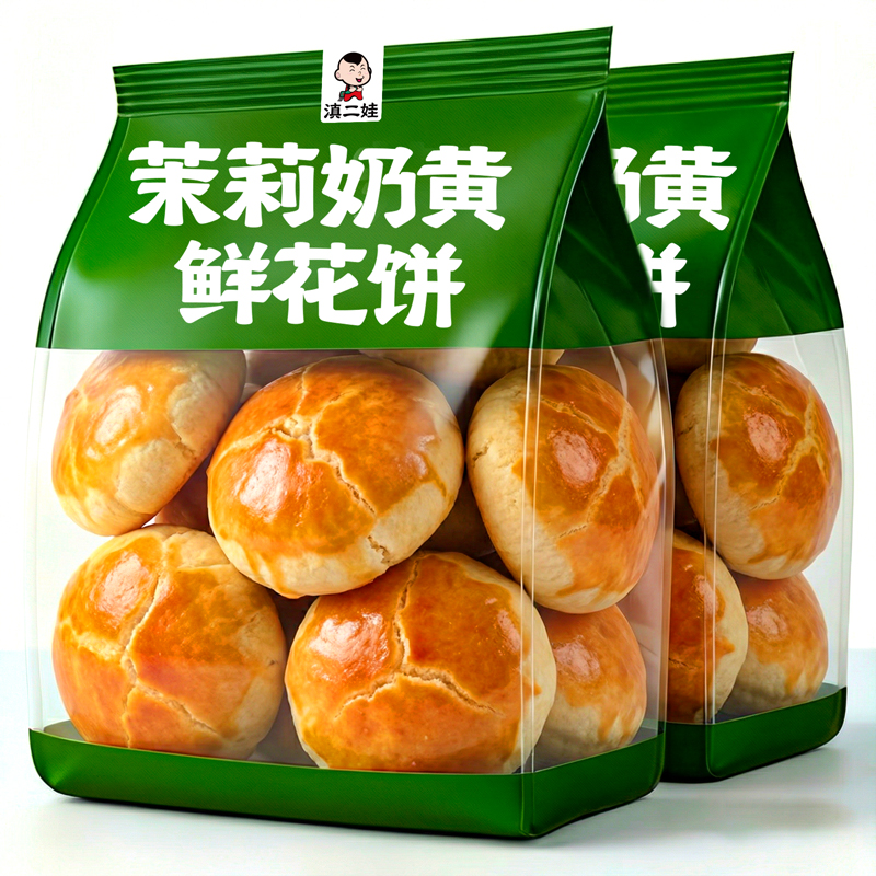 滇二娃茉莉奶黄鲜花饼云南特产茉莉花饼传统点心早餐零食糕点小吃