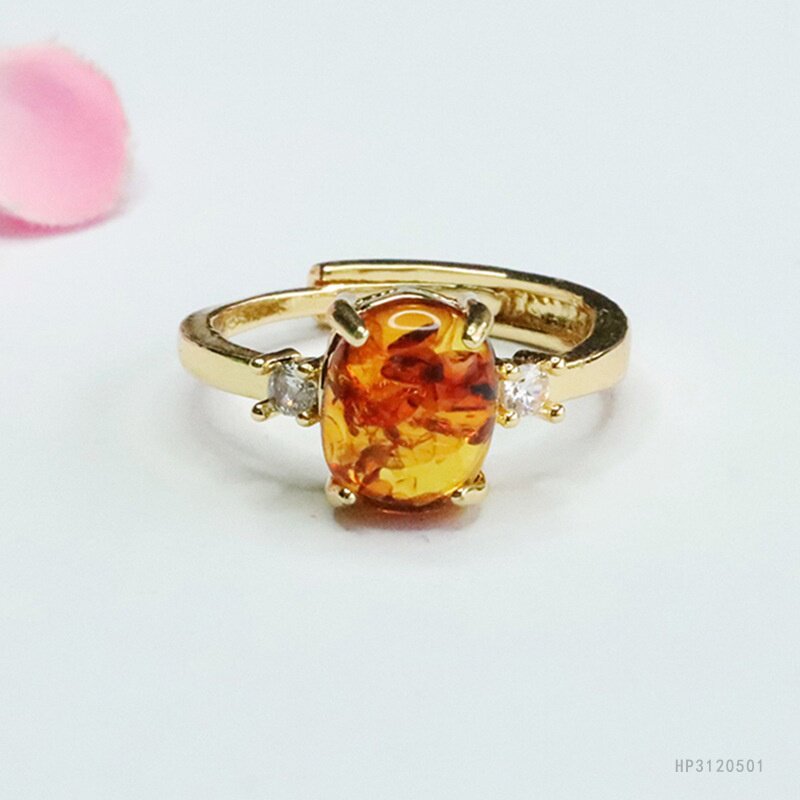天然琥珀戒指花珀指环指圈女轻奢珠宝工厂s3120501