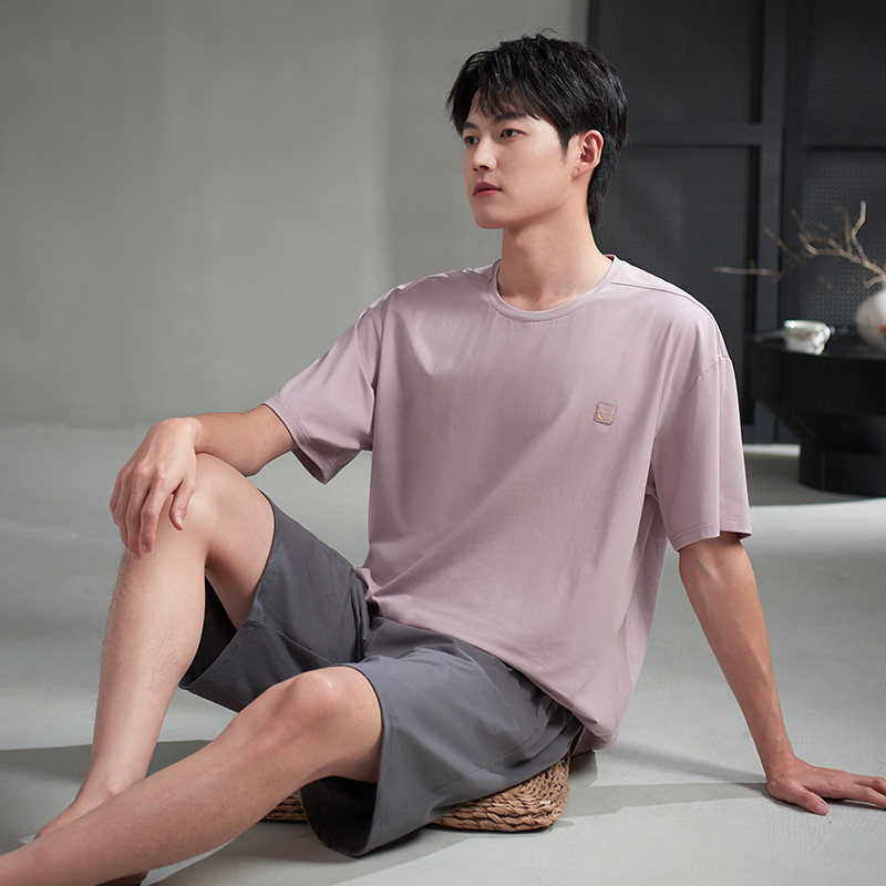 睡衣男士夏季薄款纯棉短袖短裤休闲套头可外穿大码家居服凉感套装