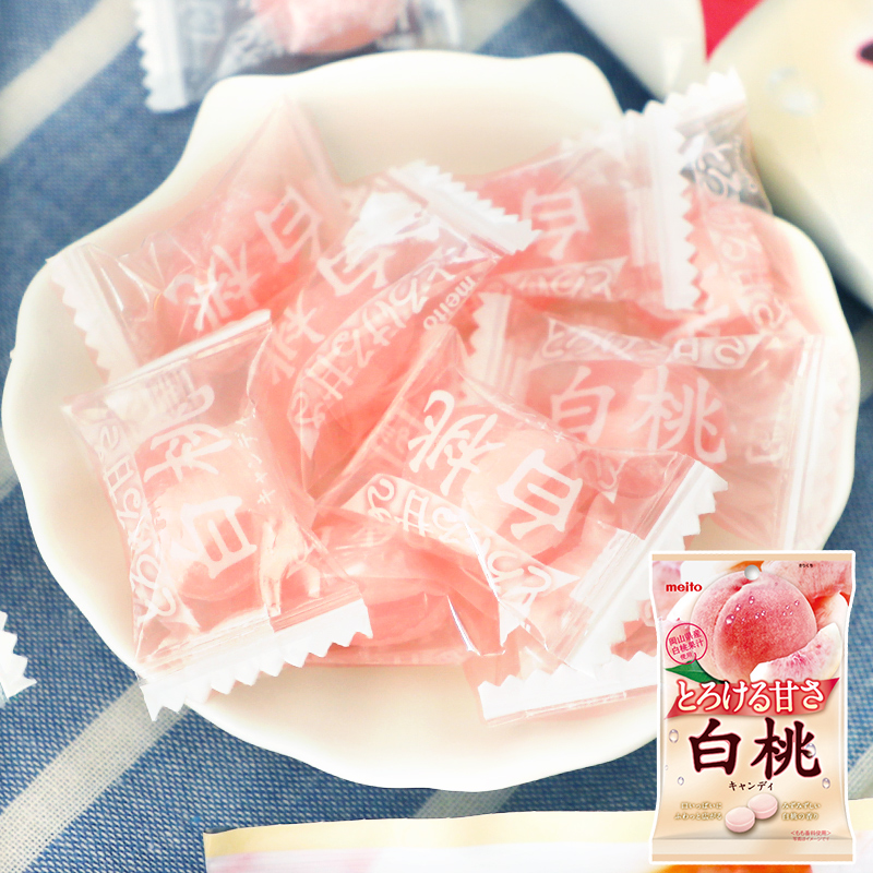 日本meito白桃果汁硬糖进口零食