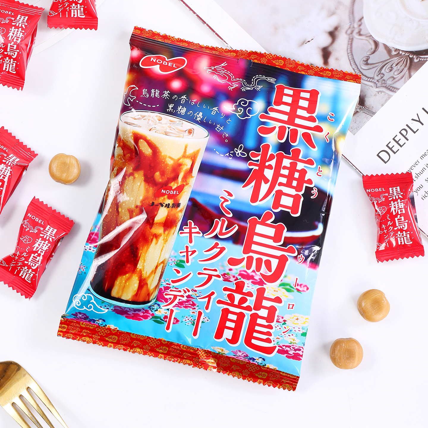 日本进口诺贝尔黑糖乌龙糖传统糖果日式风味休闲零食袋装