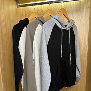 350克落肩插肩袖 拼接棉质连帽套头卫衣潮流宽松上衣春秋休闲外套