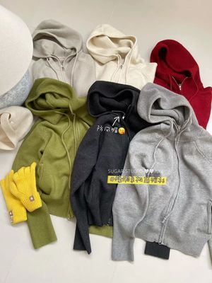 韩版慵懒宽松双拉链连帽开衫毛衣外套女内搭显瘦打底针织衫上衣潮